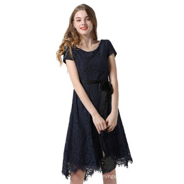 High Quality Women Floral Lace O-Neck Bridesmaid Dresses with Cap-Sleeve Formal Navy Party  Dress Ladies Cocktail Dresses